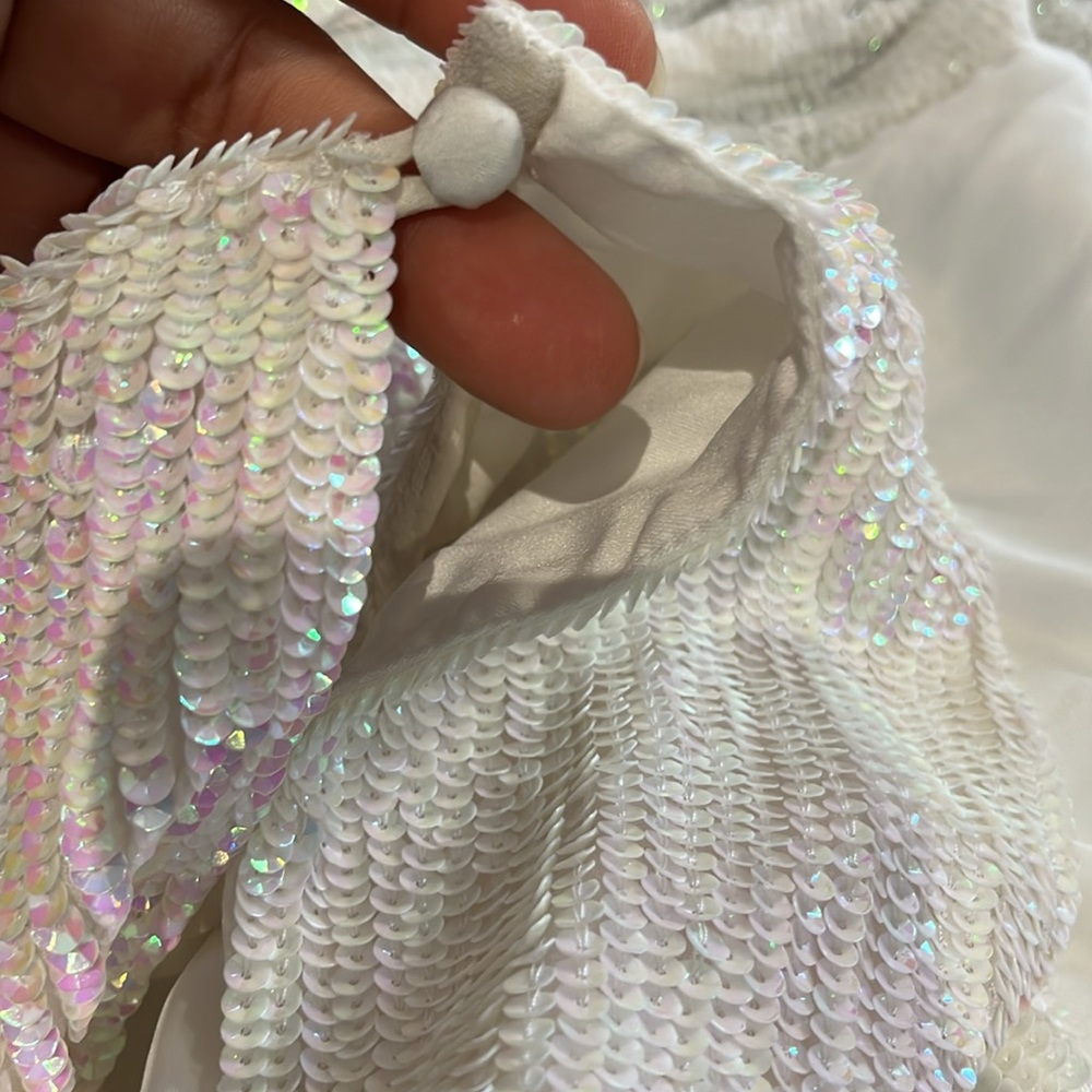 Retrofete Maxi dress iridescent sequence with belt - Picture 15 of 17